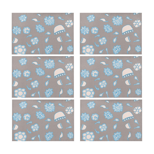 floral gray and blue Placemat 12’’ x 18’’ (Set of 6)