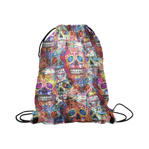 Colorfully Flower Power Skull Grunge Pattern Large Drawstring Bag Model 1604 (Twin Sides)  16.5"(W) * 19.3"(H)