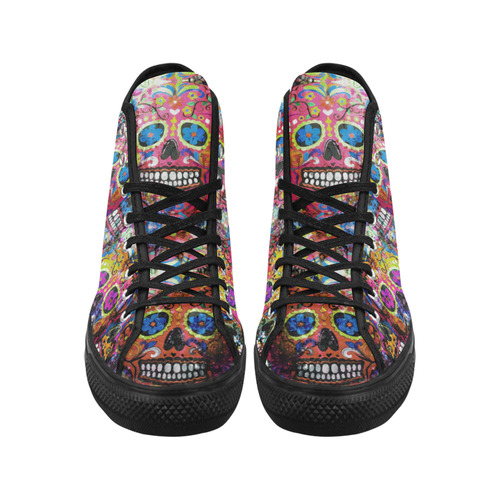 Colorfully Flower Power Skull Grunge Pattern Vancouver H Men's Canvas Shoes (1013-1)