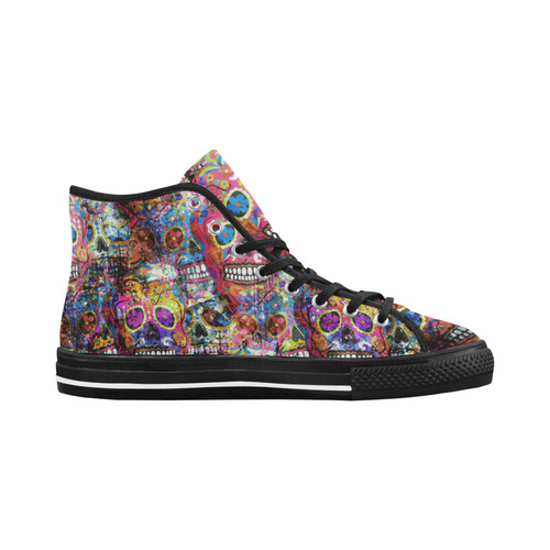 Colorfully Flower Power Skull Grunge Pattern Vancouver H Men's Canvas Shoes (1013-1)