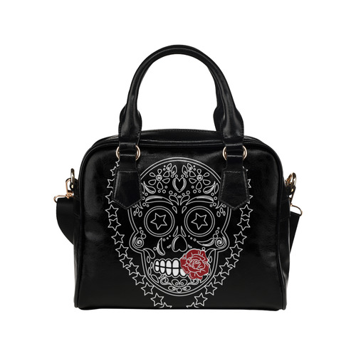 Sugar Skull Red Rose Shoulder Handbag (Model 1634)