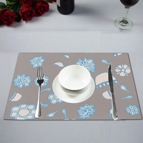 floral gray and blue Placemat 12’’ x 18’’ (Set of 6)