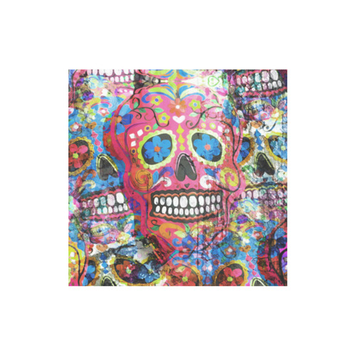 Colorfully Flower Power Skull Grunge Pattern Canvas Tote Bag (Model 1657)