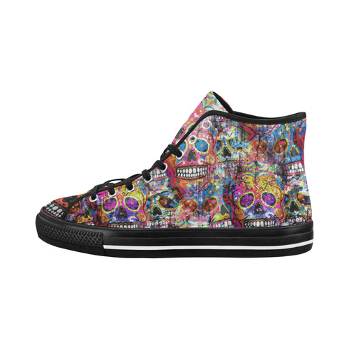 Colorfully Flower Power Skull Grunge Pattern Vancouver H Women's Canvas Shoes (1013-1)