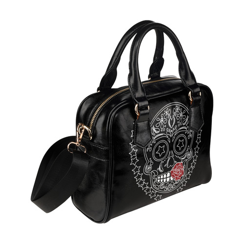 Sugar Skull Red Rose Shoulder Handbag (Model 1634)