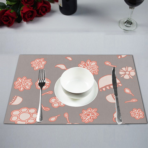 floral gray and red Placemat 12’’ x 18’’ (Set of 6)