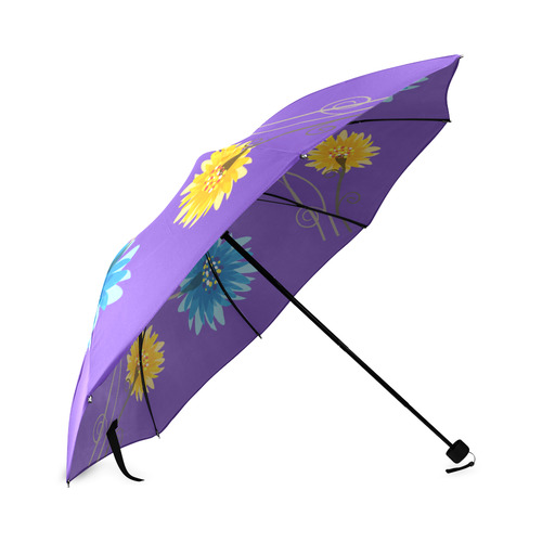 Pink Blue Yellow FLowers on Purple Foldable Umbrella (Model U01)