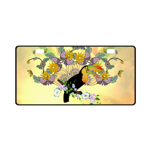 Toucan with flowers License Plate