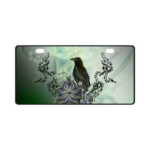 Raven with flowers License Plate