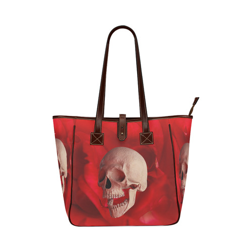 Funny Skull and Red Rose Classic Tote Bag (Model 1644)