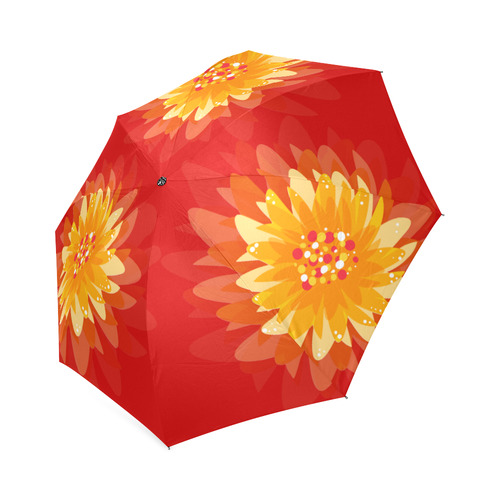 Bursting Orange Flower on Red Foldable Umbrella (Model U01)