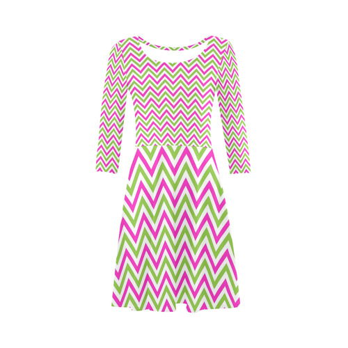 Pink Green White Chevron 3/4 Sleeve Sundress (D23)