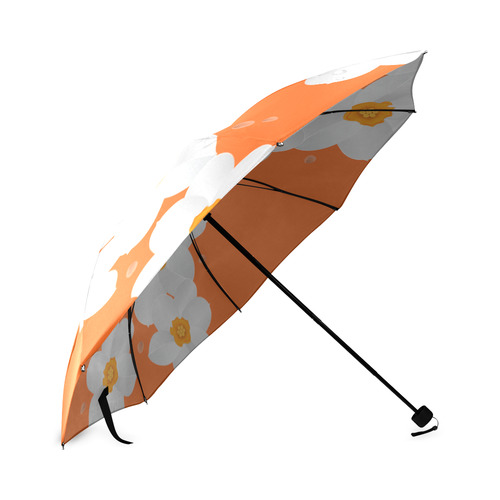 White Orange Flowers on Orange Foldable Umbrella (Model U01)