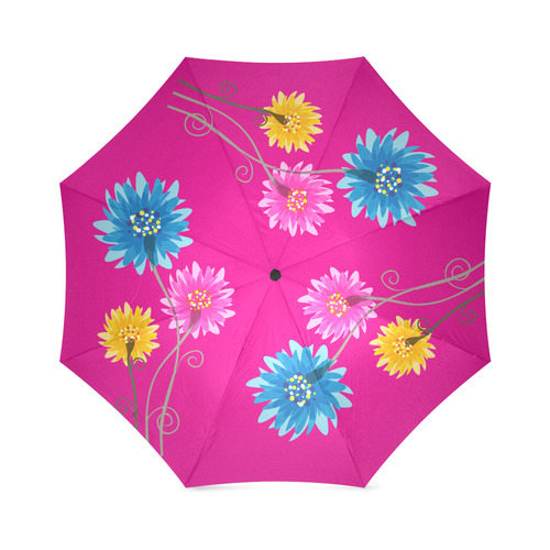 Pink Blue Yellow FLowers on Pink Foldable Umbrella (Model U01)