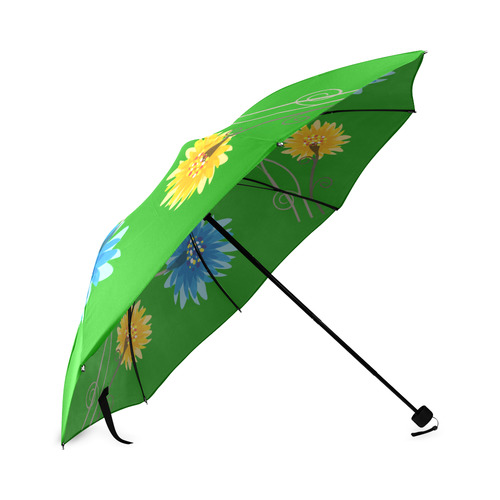 Pink Blue Yellow FLowers on Green Foldable Umbrella (Model U01)