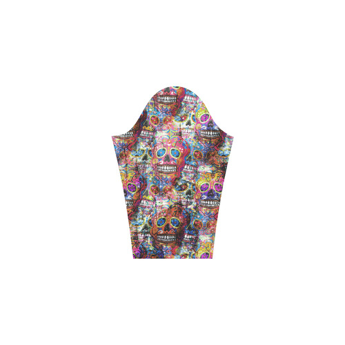 Colorfully Flower Power Skull Grunge Pattern Bateau A-Line Skirt (D21)