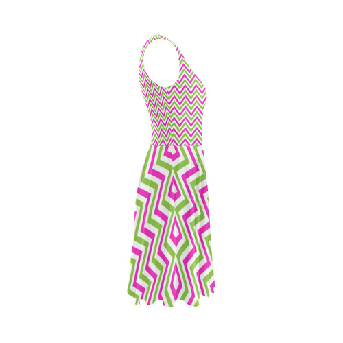 Pink Green White Chevron Sleeveless Ice Skater Dress (D19)