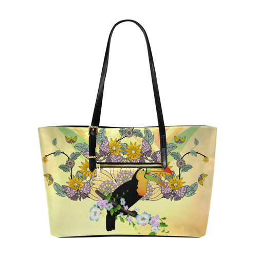 Toucan with flowers Euramerican Tote Bag/Large (Model 1656)