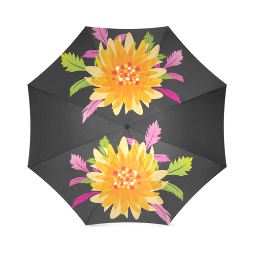 Pretty Big Flowers on Black Foldable Umbrella (Model U01)