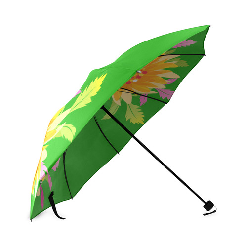 Pretty Big Flowers on Green Foldable Umbrella (Model U01)