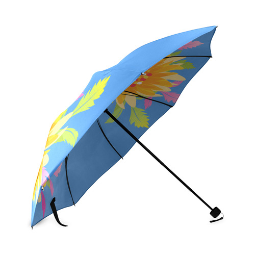 Pretty Big Flowers on Blue Foldable Umbrella (Model U01)