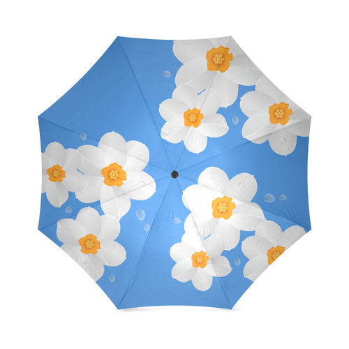 White Orange Flowers on Blue Foldable Umbrella (Model U01)