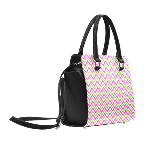 Pink Green White Chevron Classic Shoulder Handbag (Model 1653)