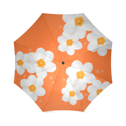 White Orange Flowers on Orange Foldable Umbrella (Model U01)