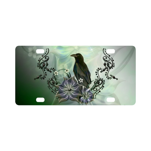 Raven with flowers Classic License Plate