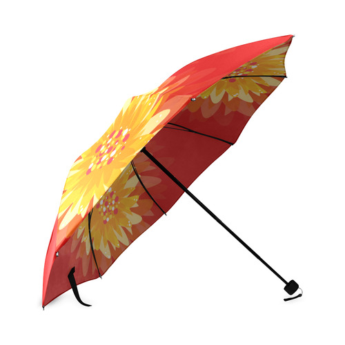 Bursting Orange Flower on Red Foldable Umbrella (Model U01)