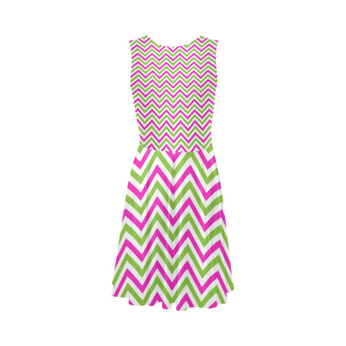 Pink Green White Chevron Sleeveless Ice Skater Dress (D19)