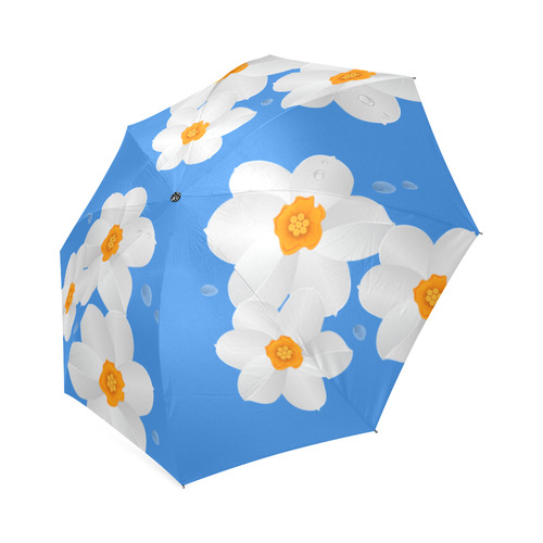 White Orange Flowers on Blue Foldable Umbrella (Model U01)