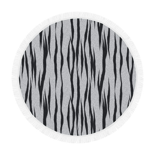 A Trendy Black Silver Big Cat Fur Texture Circular Beach Shawl 59"x 59"