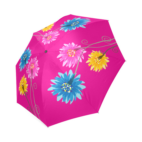Pink Blue Yellow FLowers on Pink Foldable Umbrella (Model U01)