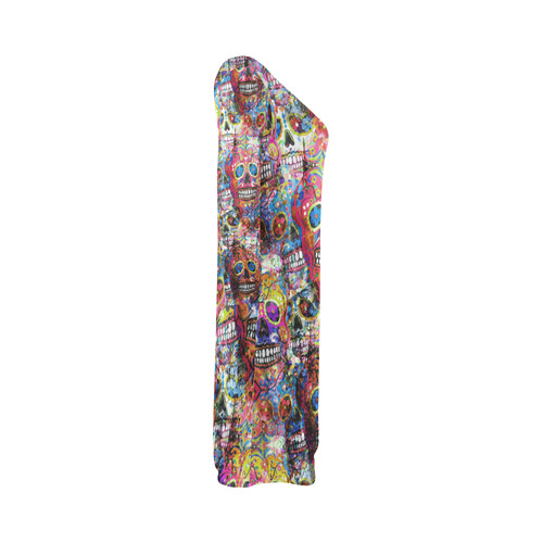 Colorfully Flower Power Skull Grunge Pattern Bateau A-Line Skirt (D21)