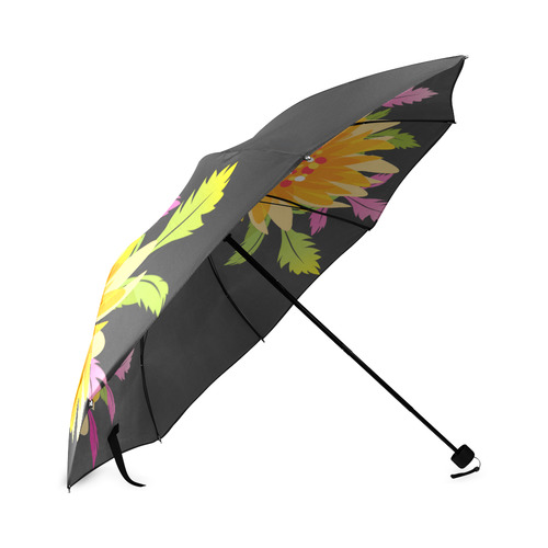 Pretty Big Flowers on Black Foldable Umbrella (Model U01)