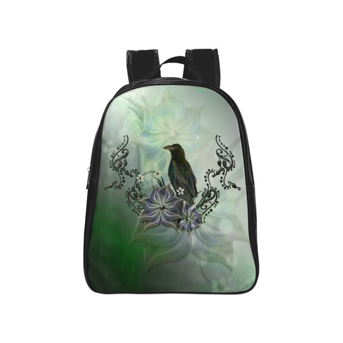 Raven with flowers School Backpack (Model 1601)(Small)