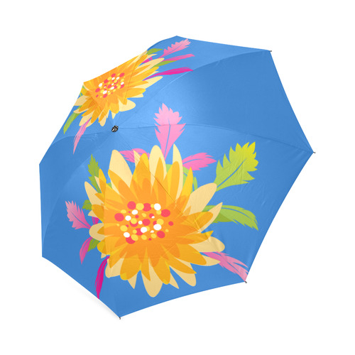 Pretty Big Flowers on Blue Foldable Umbrella (Model U01)