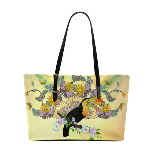 Toucan with flowers Euramerican Tote Bag/Large (Model 1656)