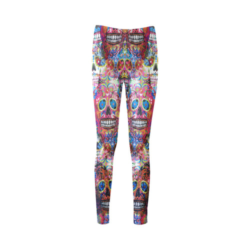 Colorfully Flower Power Skull Grunge Pattern Cassandra Women's Leggings (Model L01)