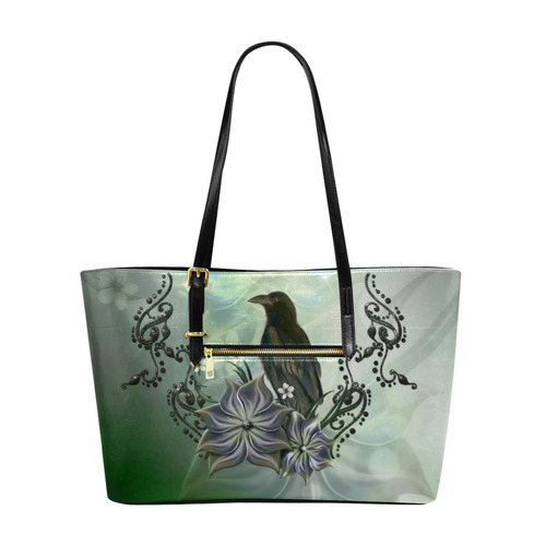 Raven with flowers Euramerican Tote Bag/Large (Model 1656)