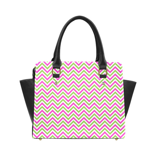 Pink Green White Chevron Classic Shoulder Handbag (Model 1653)