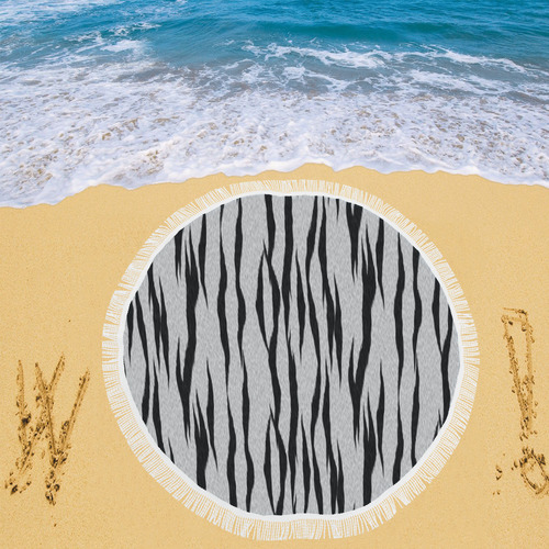 A Trendy Black Silver Big Cat Fur Texture Circular Beach Shawl 59"x 59"