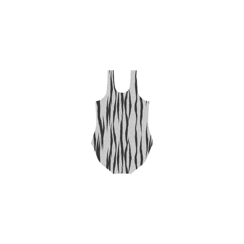A Trendy Black Silver Big Cat Fur Texture Vest One Piece Swimsuit (Model S04)