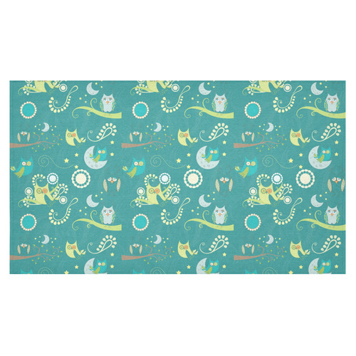 Cute colorful night Owls moons and flowers Cotton Linen Tablecloth 60"x 104"