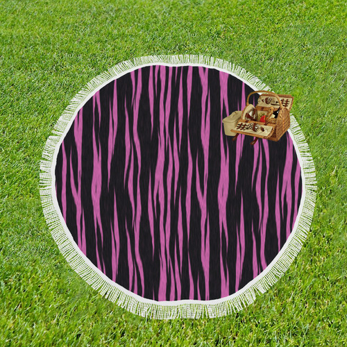A Trendy Black Pink Big Cat Fur Texture Circular Beach Shawl 59"x 59"