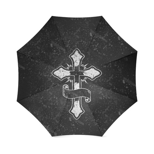 Distressed Cross Gothic Print Foldable Umbrella (Model U01)