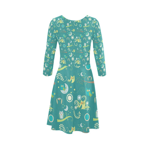 Cute colorful night Owls moons and flowers 3/4 Sleeve Sundress (D23)