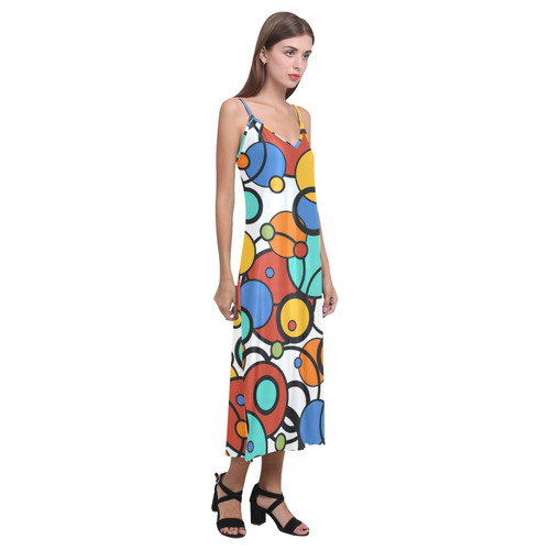 Pop Art Dot Colorful Art Print Summer Dress V-Neck Open Fork Long Dress(Model D18)