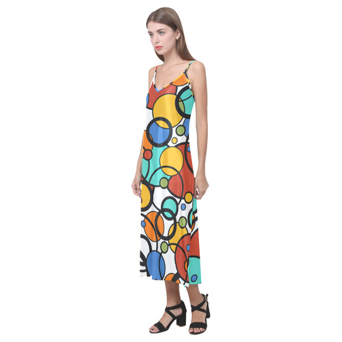 Pop Art Dot Colorful Art Print Summer Dress V-Neck Open Fork Long Dress(Model D18)